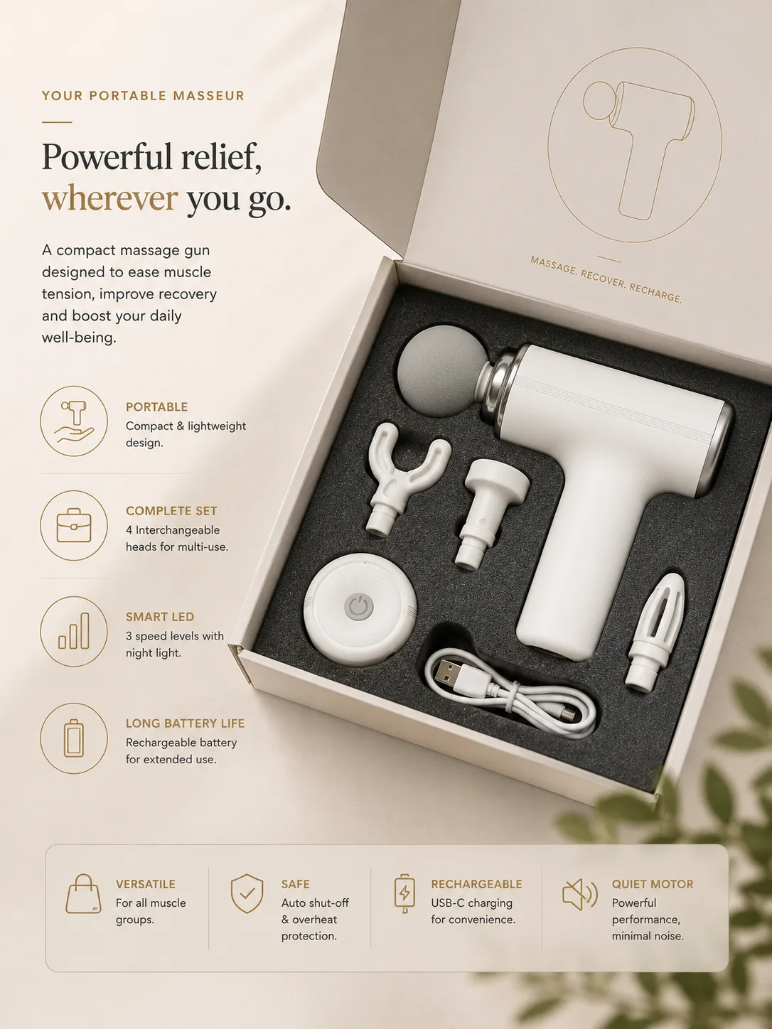 Professional Deep Tissue Massage Gun | 4 Interchangeable Massage Heads — image 1 of 5