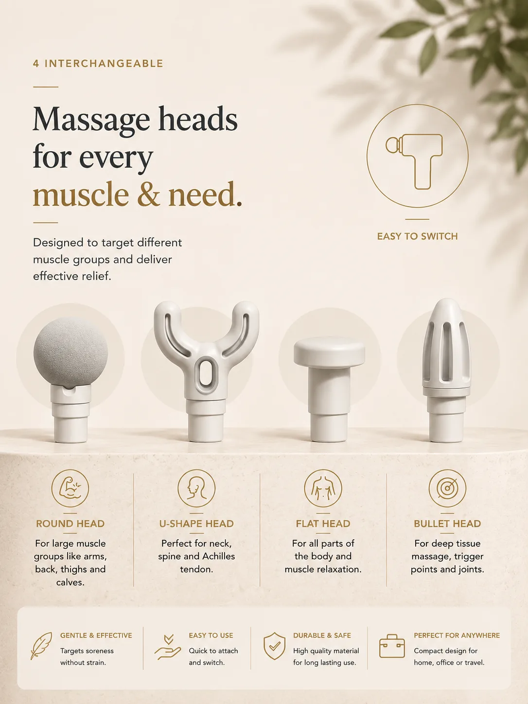 Professional Deep Tissue Massage Gun | 4 Interchangeable Massage Heads — image 3 of 5